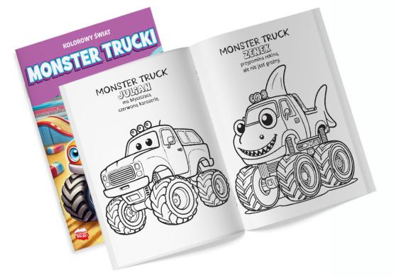 Kolorowy świat Monster Trucki z naklejkami Martel